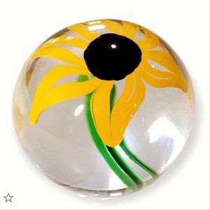 Vtg Free State Rhode Island Studios Art Glass Paperweight Yellow Flower 1993 USA